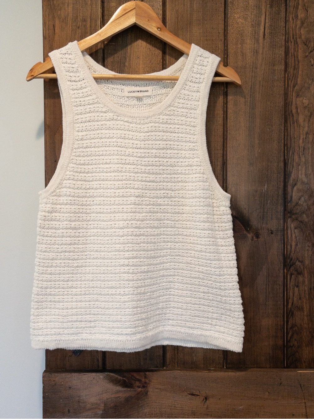 Lucky Brand Off White Crochet Sleeveless Sweater Tank Boho Artsy Large